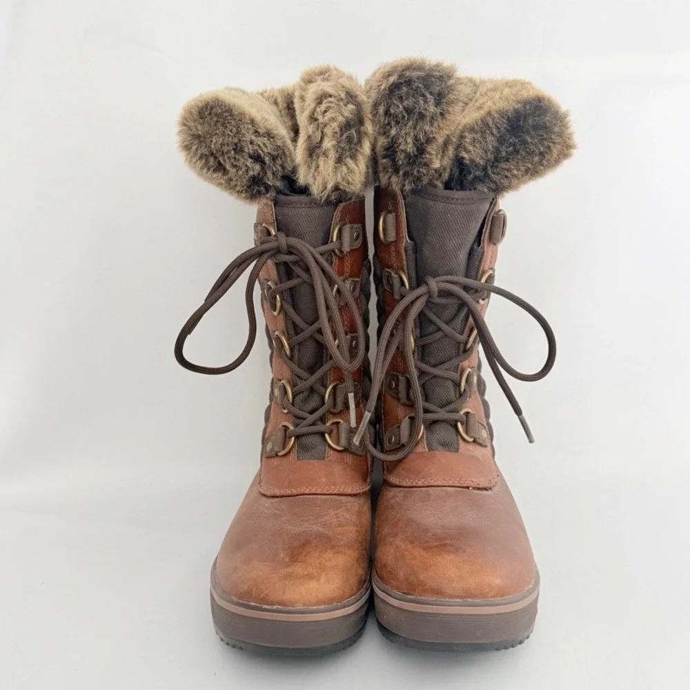UGG Adirondack Tall Brown Leather Quilted Faux Fur Winter‎ Snow Boots Womens